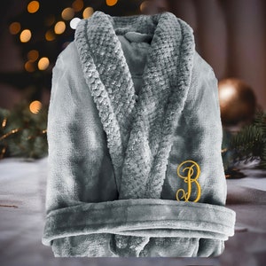 Comfy Plush Robe: Personalized Long Embroidered Bathrobe, Women’s Fluffy Fleece Kimono, Perfect Gift for Selfcare Lovers & Monogram Fans