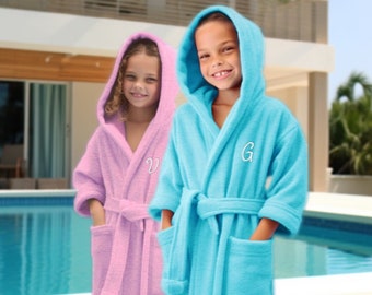 Personalized Kids Hooded Cotton Robes  · 100% Turkish Cotton Bathrobe · Boy's Girl's Teen Towel Wrap · TerryCloth · Hooded Beach Towel