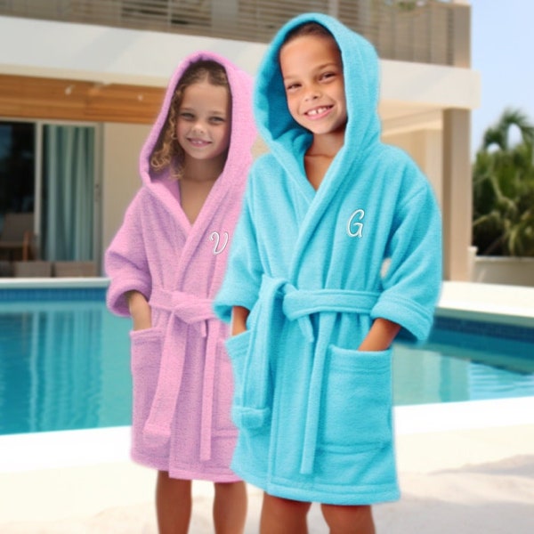 Personalized Kids Hooded Cotton Robes  · 100% Turkish Cotton Bathrobe · Boy's Girl's Teen Towel Wrap · TerryCloth · Hooded Beach Towel