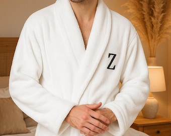 Embroidered Men's Plush Fleece Robe, Personalized Loungewear