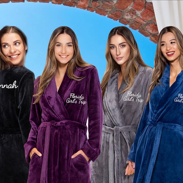 Girls Trip Personalized Robes · Snow Squad Gifts Purple Bridesmaid Robe · Girlfriends Custom Gift · Soft Fleece Velvety Lightweight Short