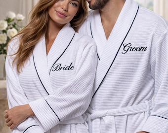 Couple Waffle Robe Set: Custom Embroidered Cotton Bathrobes