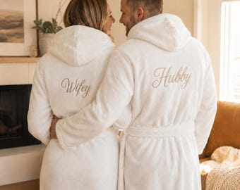 Wedding Gift for Newlyweds – Personalized Couples Plush Robes, His and Hers Embroidered Bathrobe