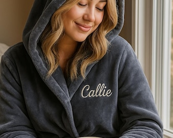 Embroidered Fleece Hooded Bathrobe: Personalized Spa Loungewear