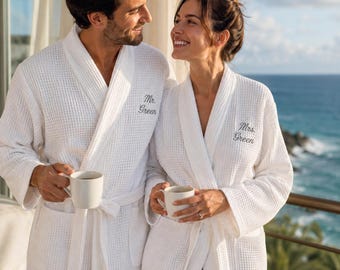 Honeymoon Couples – Personalized Matching Waffle Robes, His and Hers Spa Set