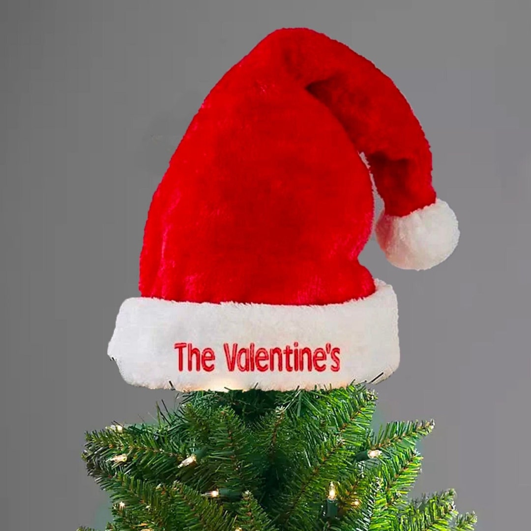 Personalized Tree Topper Embroider Name Custom Santa Hat Etsy