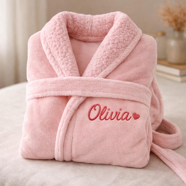 Albornoz de felpa personalizado de lujo para mujer - Regalo de boda bordado, largo cómodo