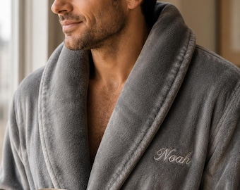 Custom Men's Robe, Plush Fleece Bathrobe with Personalized Embroidery