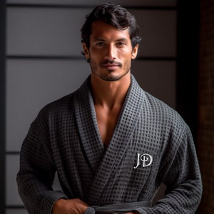 Men's Custom Waffle Weave Robe, Bathrobe For Husband · Boyfriend Robes · Anniversary Cotton  · Men Embroidered Robe  · Father's Day Gift