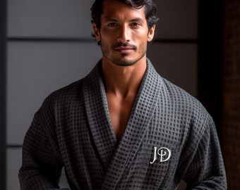 Men's Custom Waffle Weave Robe, Bathrobe For Husband · Boyfriend Robes · Anniversary Cotton  · Men Embroidered Robe  · Father's Day Gift