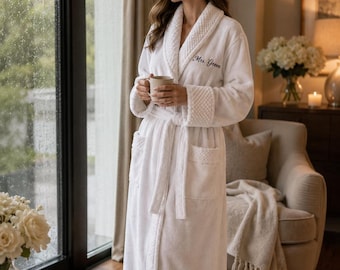 Self Care Gift – Personalized Plush Fleece Robe, Luxury Embroidered Bathrobe for Women, Cozy Spa