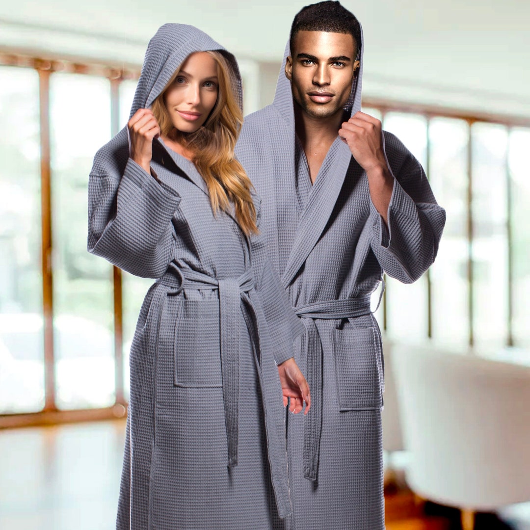 Custom Hooded Cotton Waffle Robe Set for Couples Personalized His ...