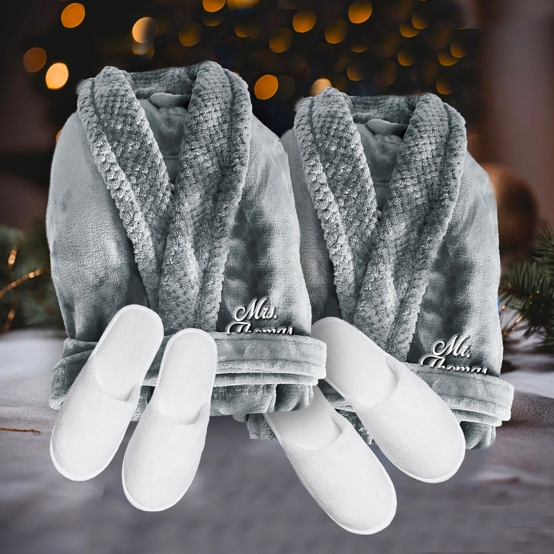 Mr and Mrs Plush Robes, Personalized Robe Long, Embroidered Bathrobe