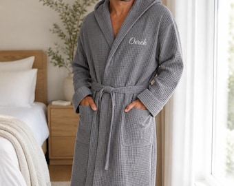 Personalized Waffle Hooded Robe, Embroidered Monogram Gift