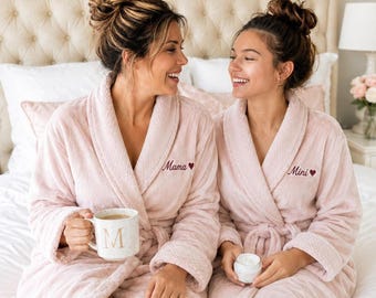 Matching Fleece Robe Set, Personalized Plush Spa Bathrobes for Mom and Teen