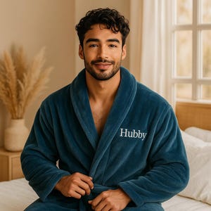 Custom Men&#39;s Robe, Comfortable Loungewear for Relaxation, Ideal Anniversary Gift for Him, Personalized Cotton Robe, Hubby Xmas Gift