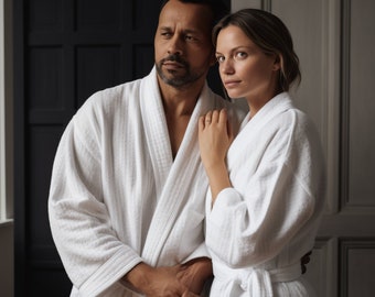 Customized Waffle Weave Robe For Him and Her· Couples Matching Bathrobes · Anniversary Cotton  · Men Embroidered Robe · Mr and Mrs