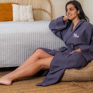 Cotton Waffle Robe Embroidered Bridal Bathrobe for Weddings, Bridesmaids & Gifts – Lightweight, Soft, Comfortable Spa Robe