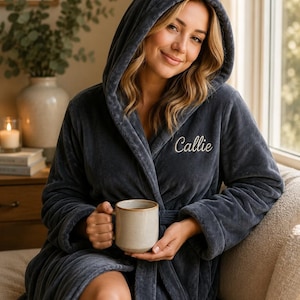 Embroidered Fleece Hooded Bathrobe: Personalized Spa Loungewear