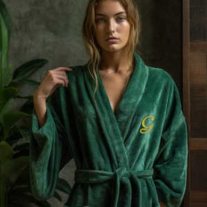 Customizable Bathrobe for Women - Green Terry Cotton Robe, Monogrammed for Mother&#39;s Day, Spa Day & Girls Trip Personalized Gift