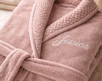 Personalized Plush Fleece Robe – Embroidered Spa Gift Mothers Day