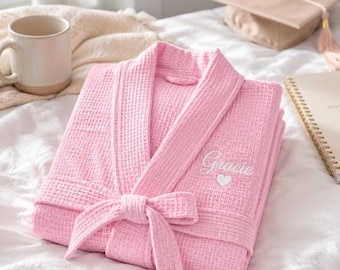 Personalized Graduation Robe Gift, Short Waffle for Her with Custom Embroidery