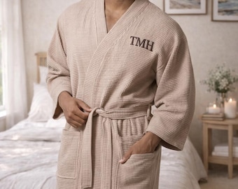 Men's Waffle Weave Robe – Custom Embroidered Bathrobe, Father's Day Gift
