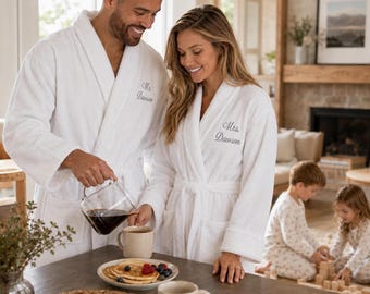 2nd Anniversary Cotton Gift – Personalized Couples Turkish Bathrobes, Matching His Hers Robes