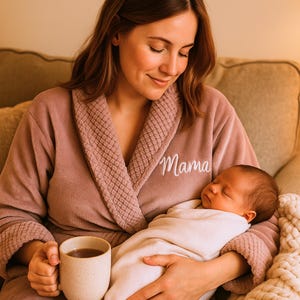 Szlafrok poporodowy dla nowych mam – spersonalizowany pluszowy szlafrok z kapturem, miękki i przytulny prezent na baby shower i pakiet opieki rekonwalescencyjnej
