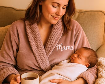 Postpartum Robe for New Moms – Personalized Plush Hooded Robe, Soft Cozy Baby Shower Gift & Recovery Care Package