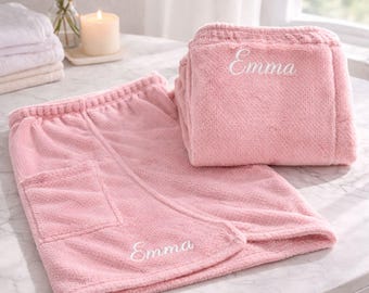 Graduation Gift Spa Wrap for Her – Personalized Towel Wrap, Embroidered Name Robe, College Dorm Gift, Teen Girl Gift