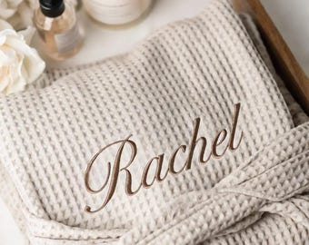 Custom Embroidered Bridal Robe – Waffle Weave Getting Ready Robe