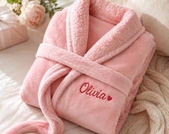 Luxurious Personalized Plush Bathrobe for Women - Embroidered Wedding Gift, Long Length Comfort