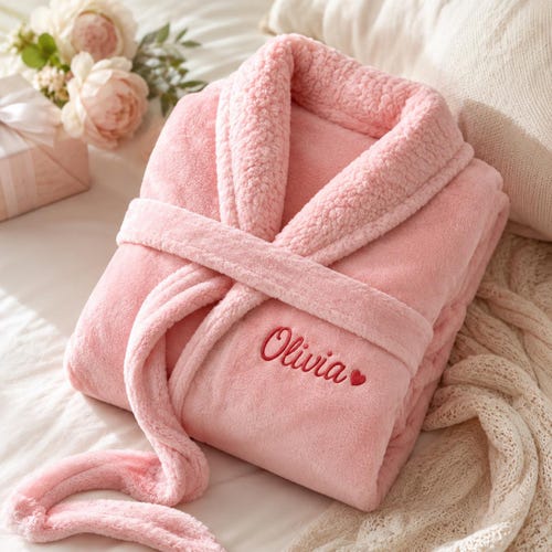 Peignoir luxueux en peluche personnalisé pour femme - Cadeau de mariage brodé, confort longue durée