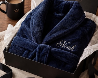 Custom Men's Fleece Robe with Personalized Embroidery, Ultra-Soft Plush Bathrobe