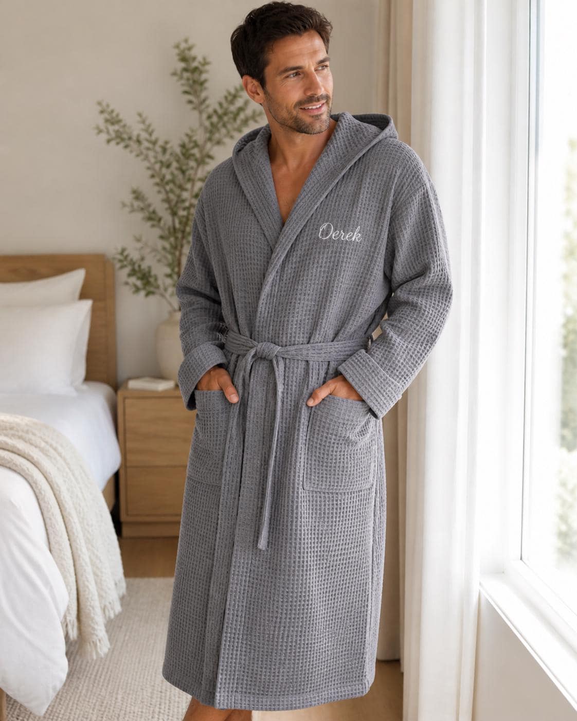 men's floor length dressing gown Men's Grey Soft Fleece Dressing Gown