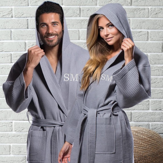 Custom Hooded Cotton Waffle Robe Set for Couples Personalized His Hers Bathrobe Gift 2nd Anniversary Gift Etsy Canada