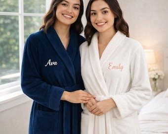 Soft Plush Robe, Lightweight Fleece Bathrobe with Custom Embroidery