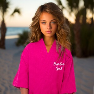 Personalized Barbie Waffle Weave Robes · Kids After Swim Towel · Children Bathrobe · Hot Pink· Waffle Knit Robe Teens · Sizes for All