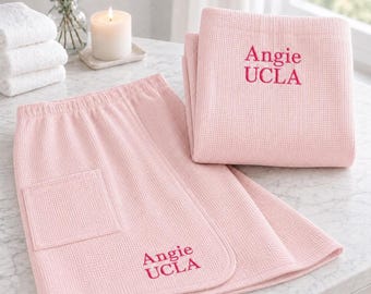 Gift For Graduates, Graduation Gift Spa Wrap for Her – Personalized Waffle Wrap, Embroidered Name Robe, College Dorm Gift, Teen Girl Gift