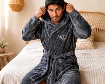 Gift for Brother Personalized Hooded Robe | Embroidered Fleece Bathrobe for Men | Birthday, Christmas & Custom Gift for Brother