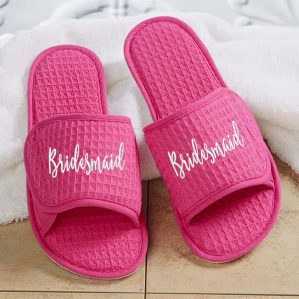 Personalized Bridesmaid Waffle Slippers · Cotton Adjustable Mules With Name · Monogram House Shoes · Bride Slip-ons · Indoor shoes Customize
