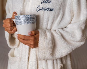 Embroidered Turkish Cotton Bathrobe: Soft Spa Robe, Anniversary Gift