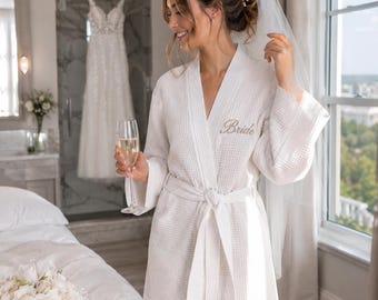 Embroidered Bridal Waffle Robe, Personalized Wedding Bathrobe Gift