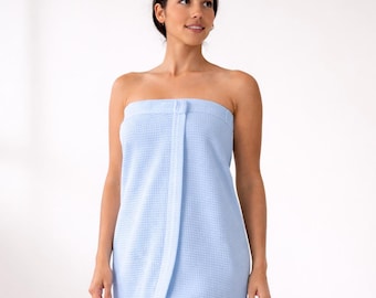 Embroidered Waffle Spa Wrap, Lightweight Cotton Bath Cover-Up