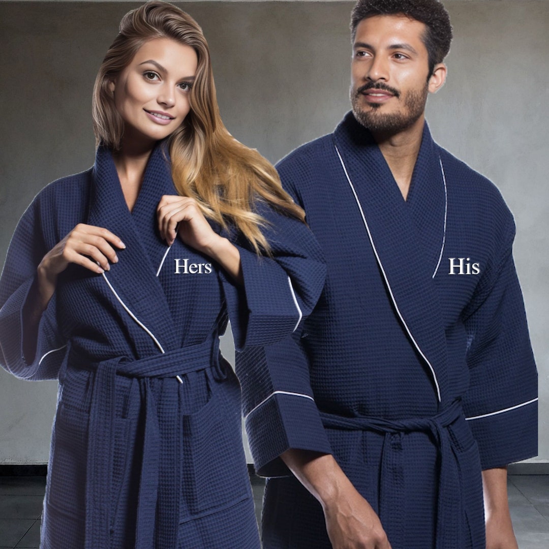 Custom Mr and Mrs Bathrobes Waffle Weave, Personalized Robe for Couples