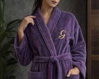 Monogrammed Turkish Cotton Bathrobe - Plush Spa Robe, Personalized Gift, Lavender Robe