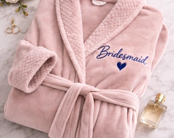 Embroidered Plush Bridal Robe, Personalized Bridesmaid Bathrobe, Wedding Getting Ready Gift