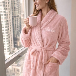 Personalized Robe, Embroidered Fleece Bathrobe in Plush Fabric with Custom Name