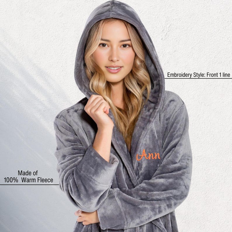 Embroidered Fleece Hooded Bathrobe: Personalized Spa Loungewear - Etsy